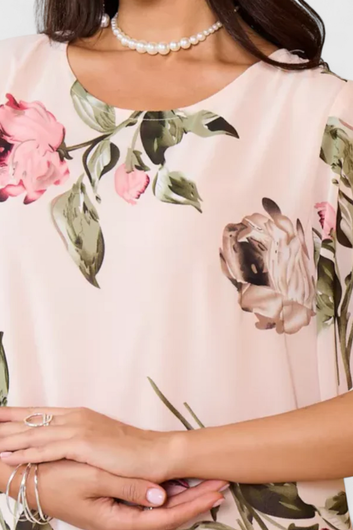 Tameka Floral Chiffon Dress with Crisscross Neckline