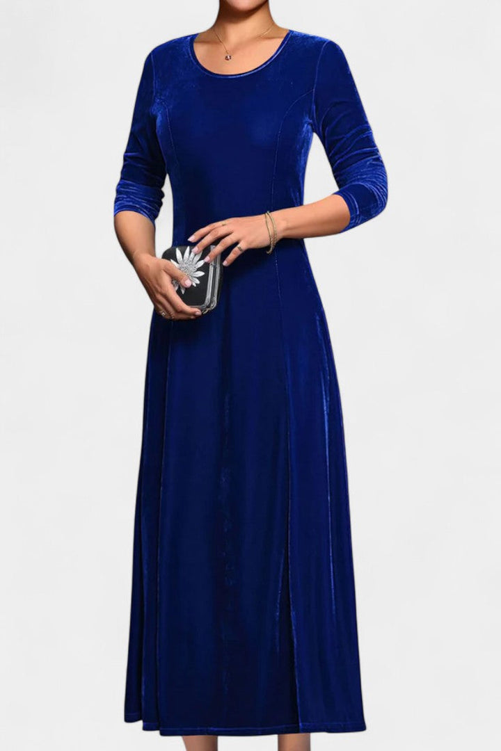 Tiphaine Round Neck Long Sleeve Velvet Maxi Dress