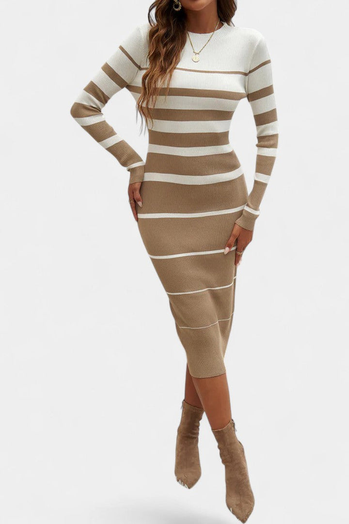 Azelyne Striped Knit Bodycon Midi Dress