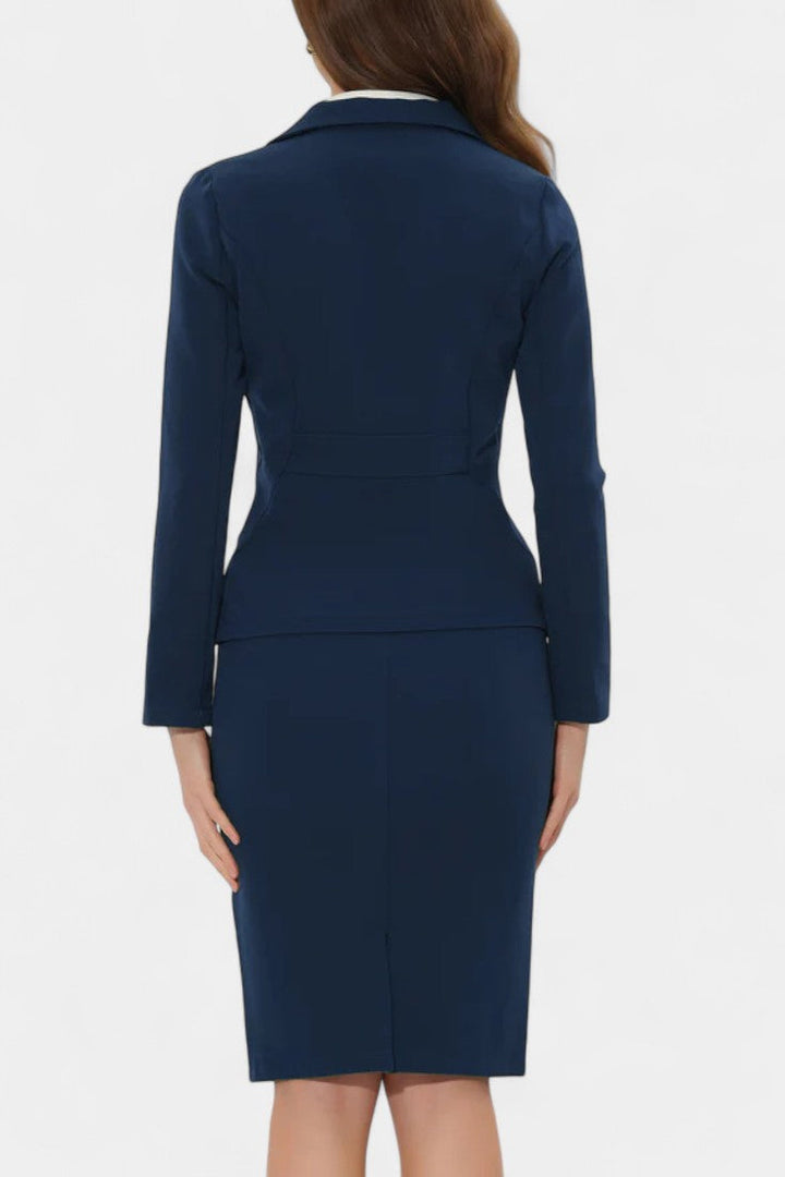 Komoren Chic Blazer and Pencil Skirt Ensemble with Notched Collar