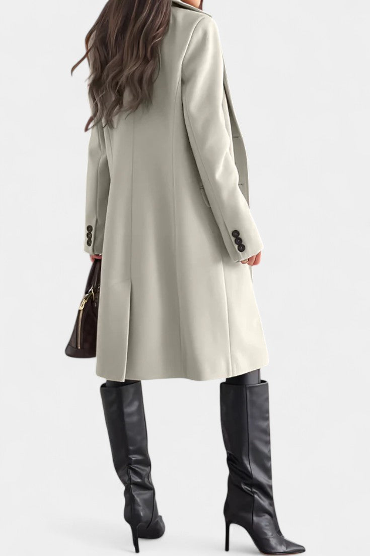 Armande Mid-Length Coat featuring Single-Breasted Button Closure and Notched Collar
