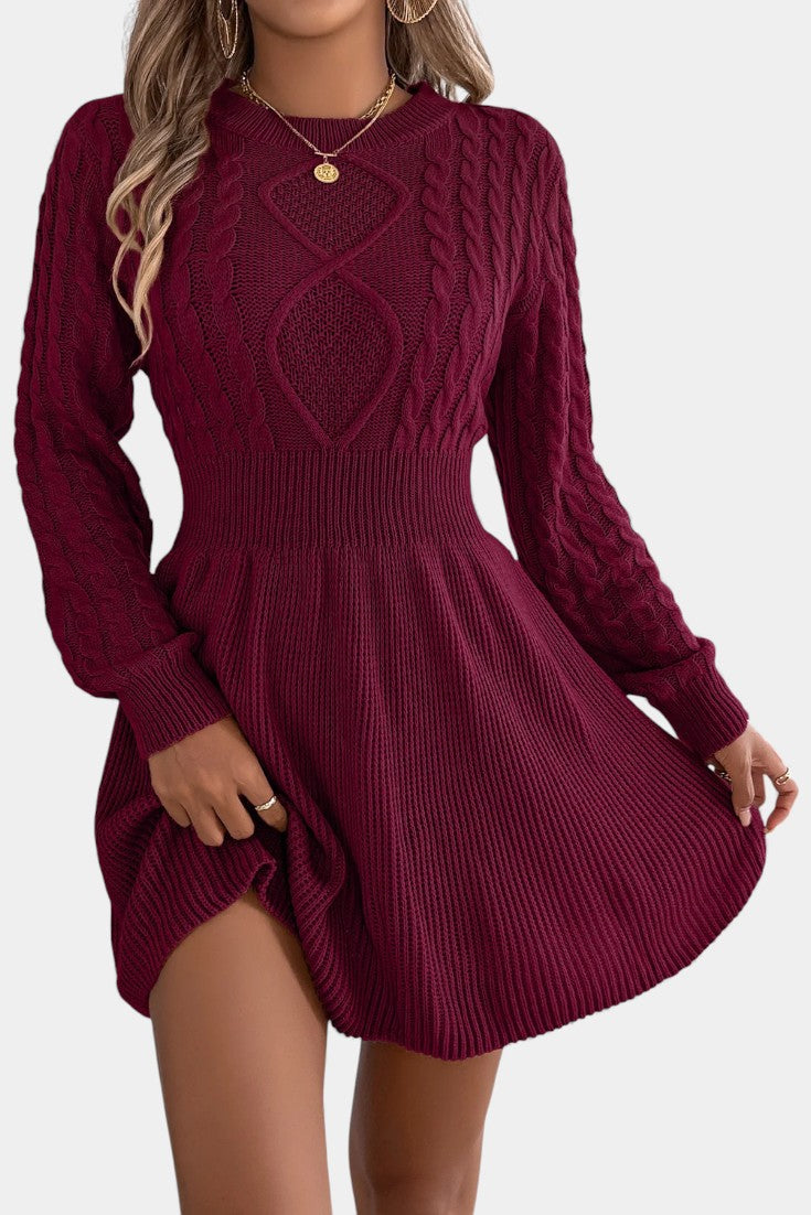 Césarine Mini Sweater Dress in Twisted Knit with Round Neck