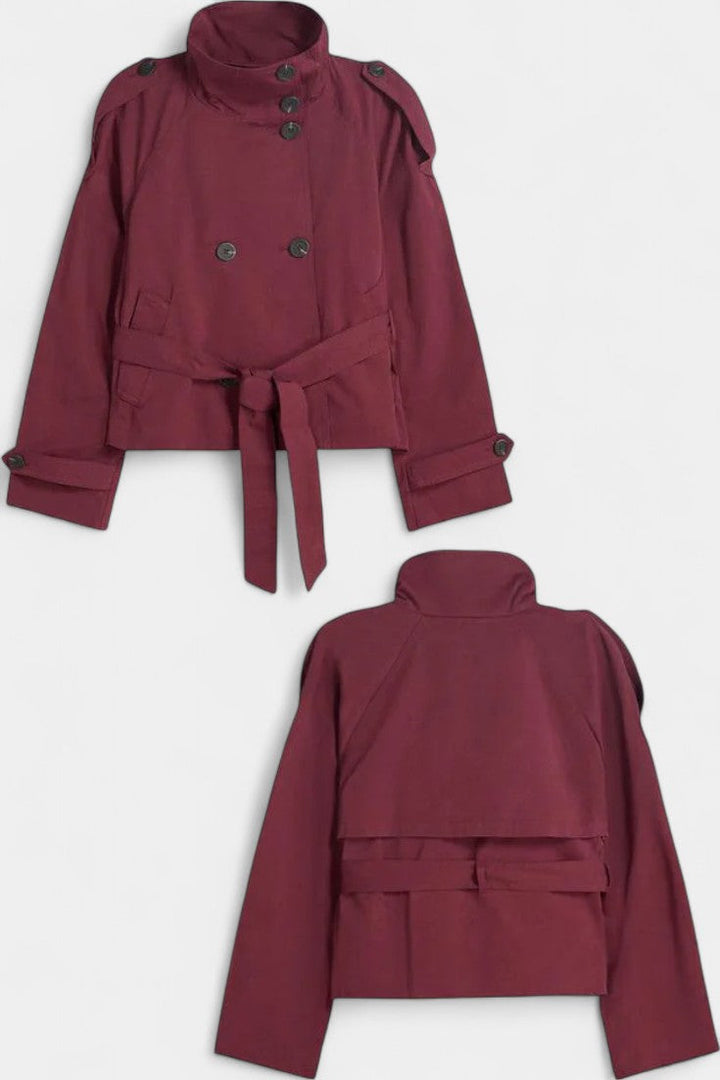 Roux High-Collar Trench Coat with Removable Belt