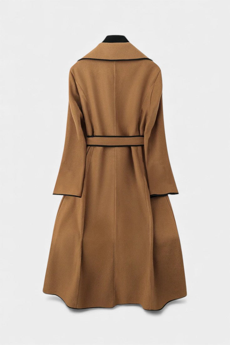 Floral Long Coat with Lapels and Vibrant Belt