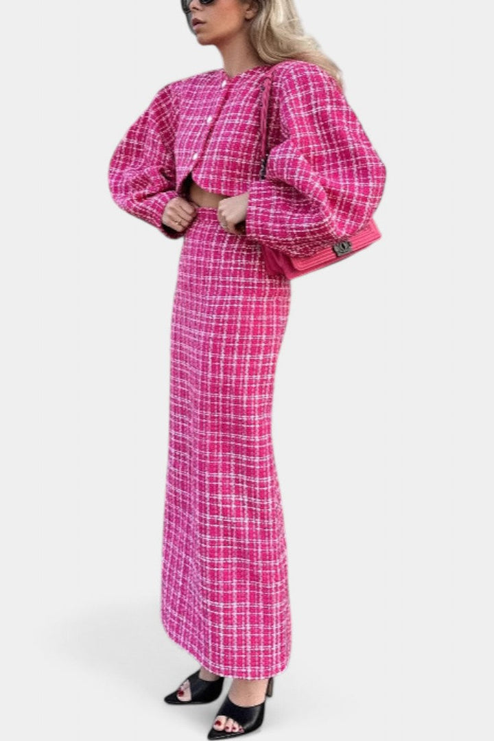 Frankie Blazer and Plaid Tweed Skirt Set
