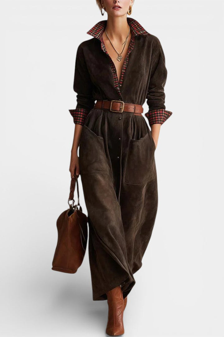Adriana Dark Brown Retro Suede Velvet Robe