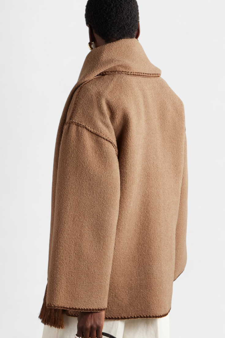 Pauline Coat Featuring Built-In Scarf and Elegant Flowing Design