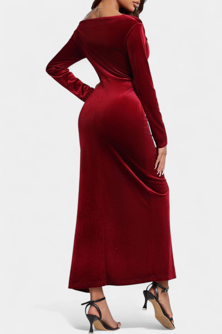 Aimée Velvet Bodycon Maxi Dress with High Slit