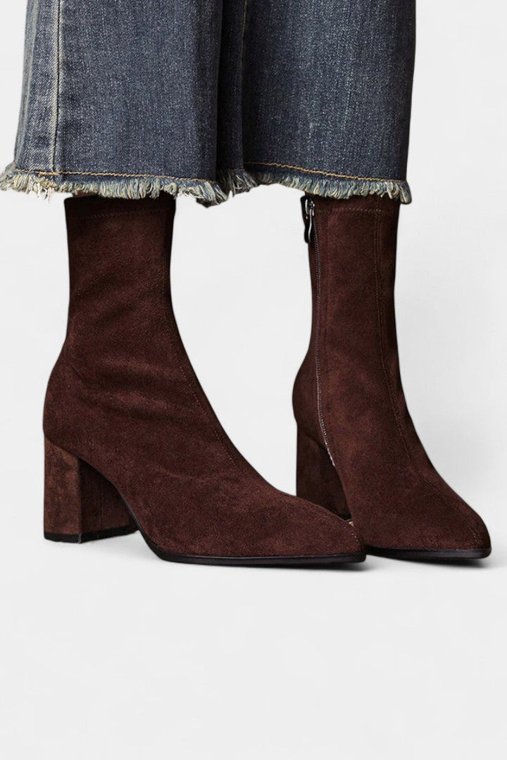 Célie Pointed Toe Ankle Boots with Block Heel