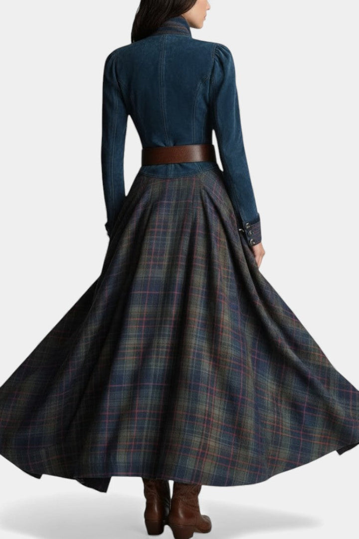 Retro Ethnic Style Liza Maxi Dress in Checkered Suede