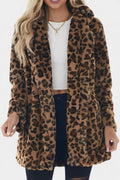 Énola Leopard Print Faux Fur Coat with Pockets - Long Style