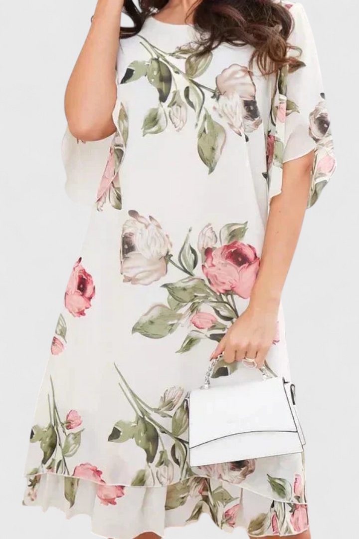 Tameka Floral Chiffon Dress with Crisscross Neckline
