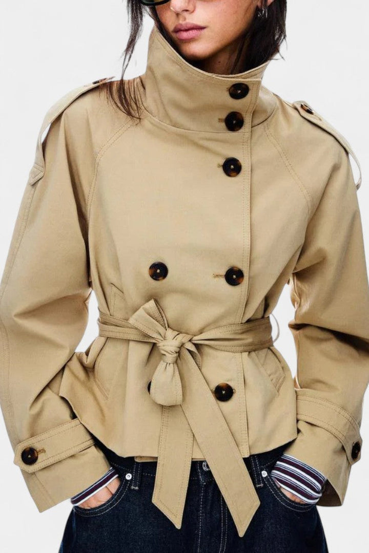Roux High-Collar Trench Coat with Removable Belt