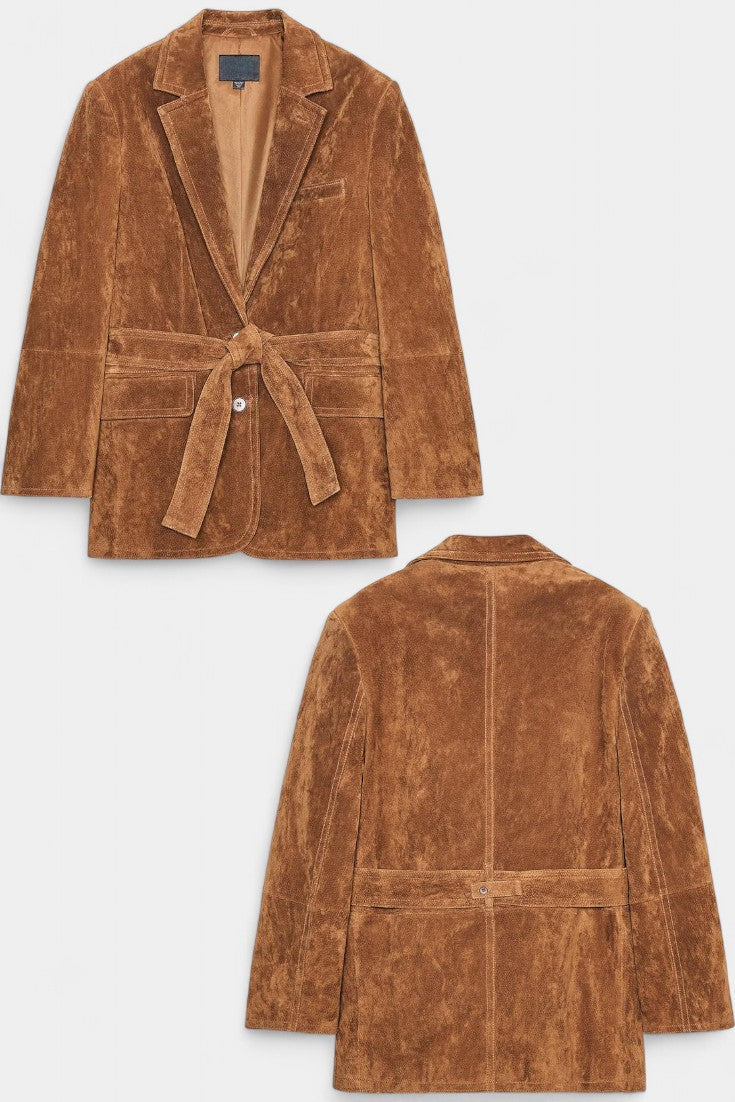 Kemina Classic Double-Breasted Suede Leather Coat