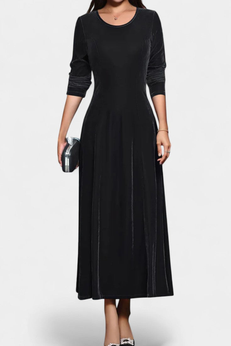 Tiphaine Round Neck Long Sleeve Velvet Maxi Dress