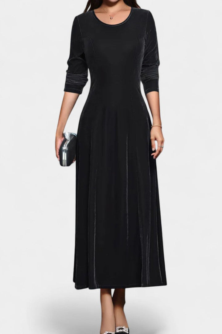 Tiphaine Round Neck Long Sleeve Velvet Maxi Dress