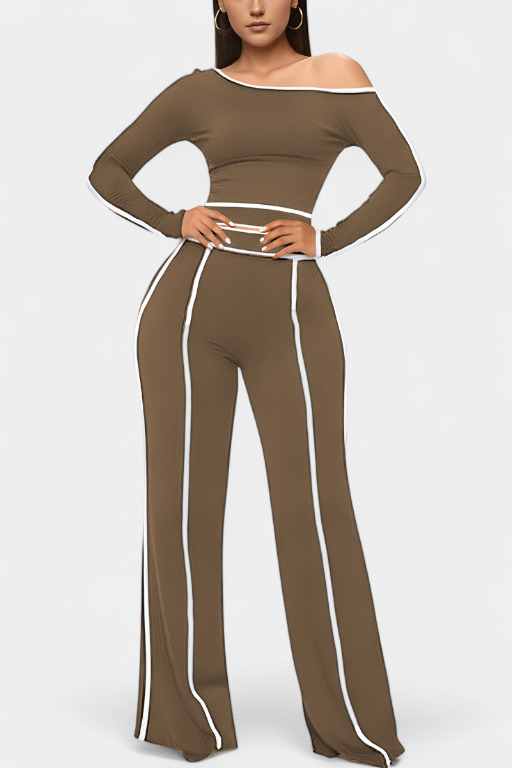 Krystelle Off-Shoulder Set with Bold Striped Accents