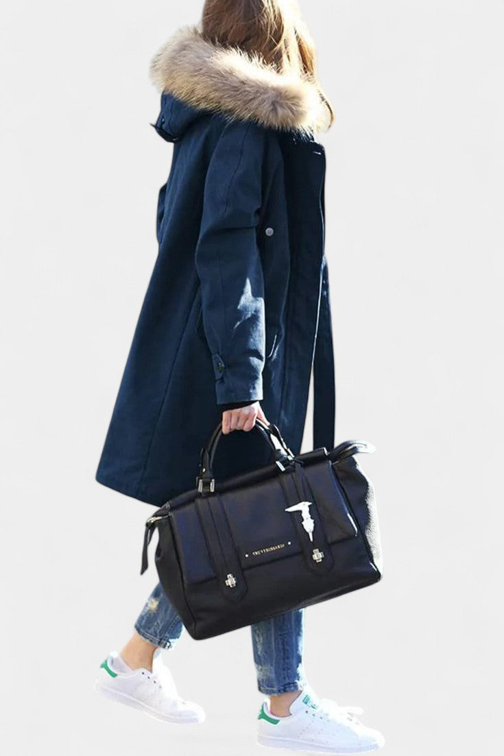 Katell Mid-Length Hooded Parka Featuring Faux Fur Collar