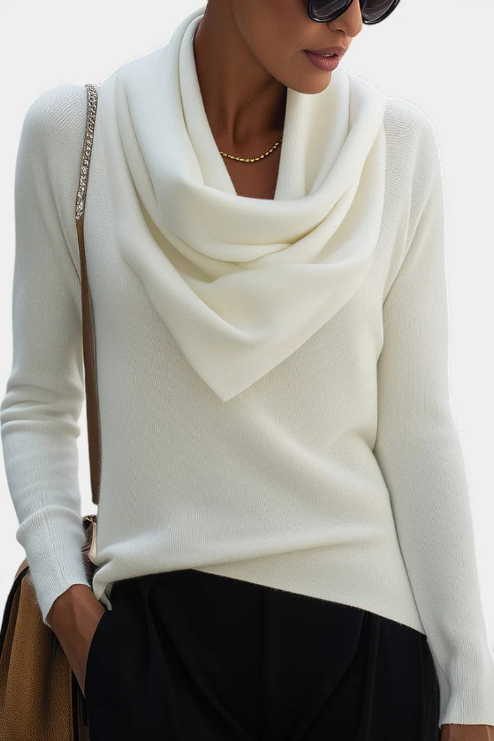 Imane Draped Neck Lightweight Knit Sweater