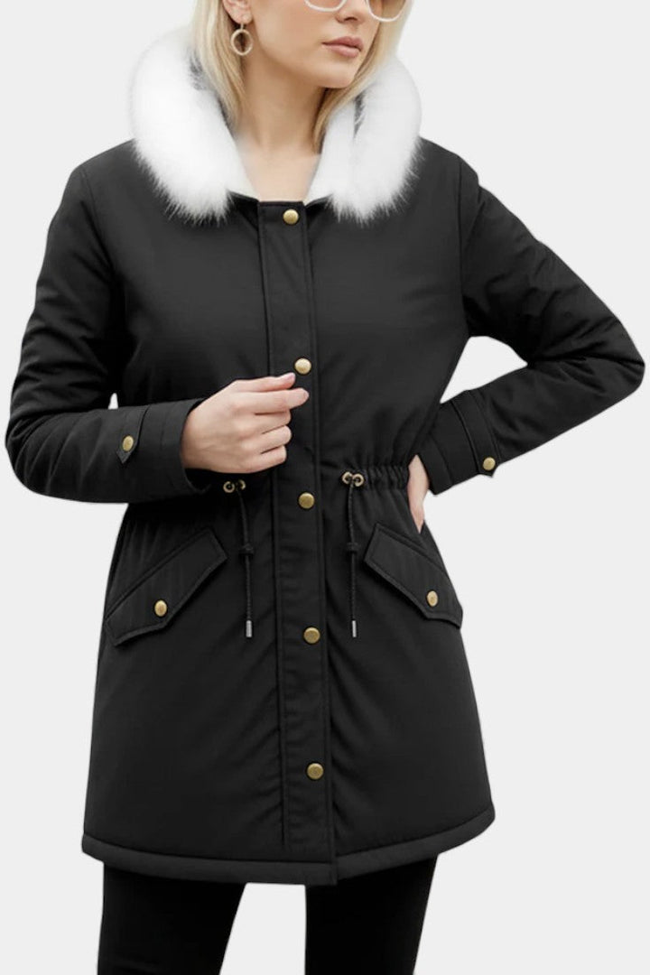 Lanra Faux Fur Trim Hooded Winter Parka with Belt