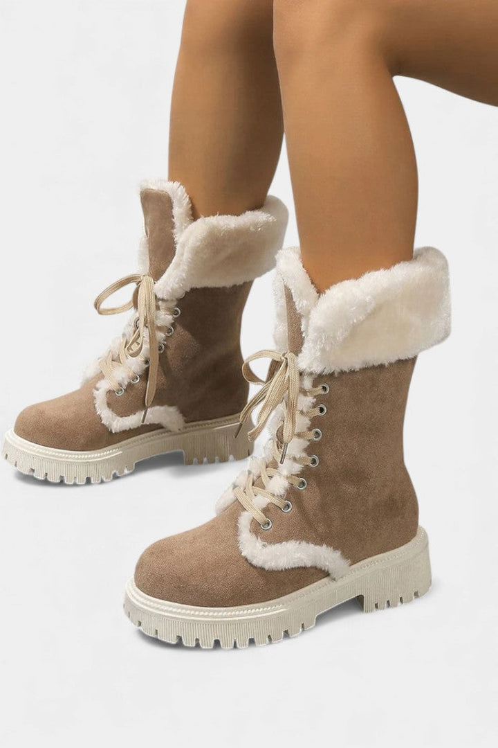 Léonce Faux Fur Lace-Up Mid-Calf Boots