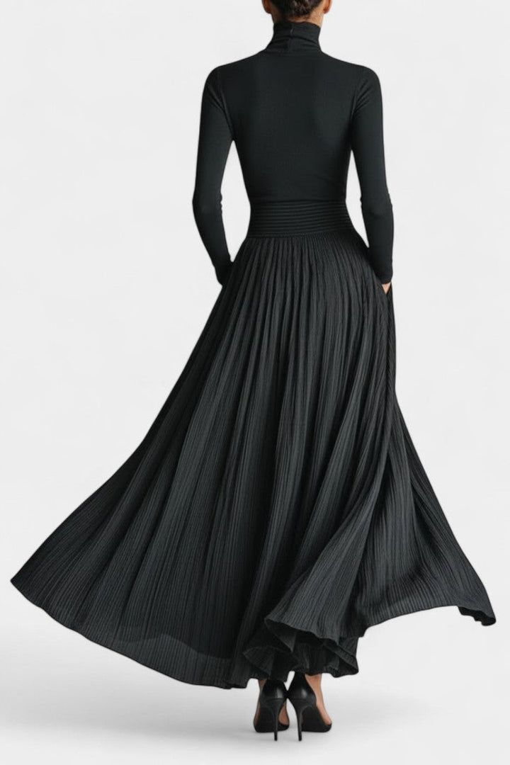 Selara Black High Neck Set with Flowing Pleated Skirt