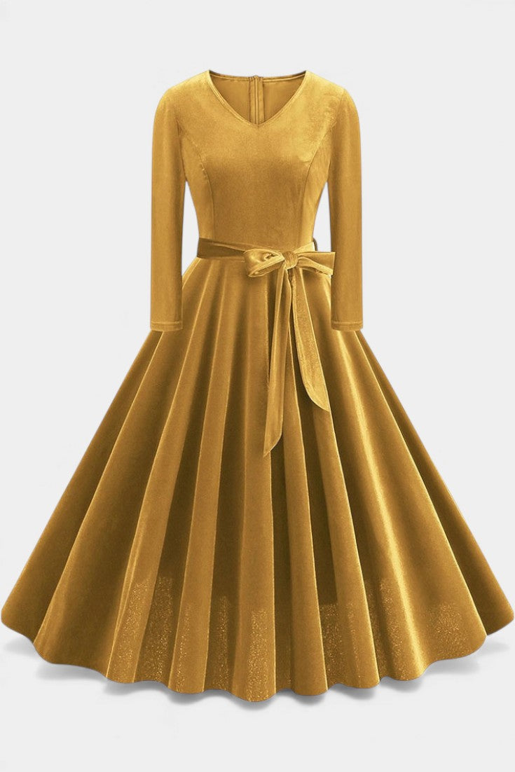 Almena V-Neck Midi Velvet Robe - Elegant and Festive