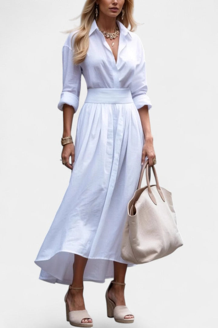 Yésica Elegant Waist-Defined Flowing Shirt Dress