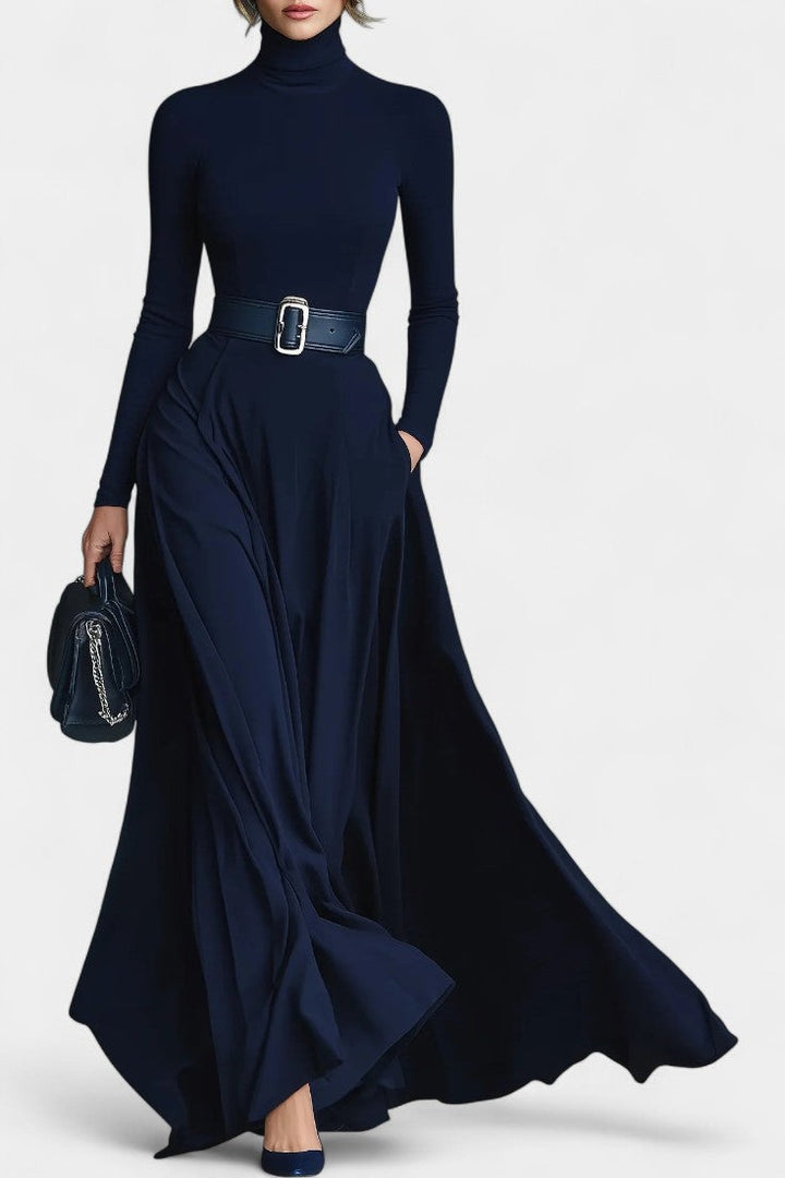 High-Collared Long Knit Robe with Flared Design