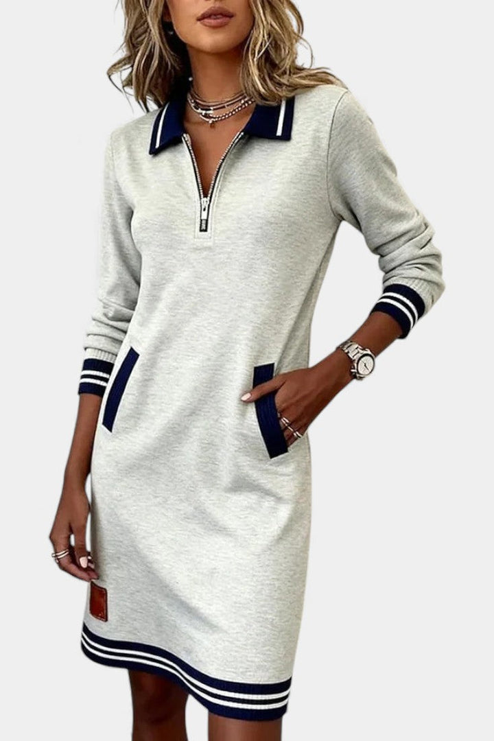 Zharina Ruffled Collar Casual Dress with Hidden Zip