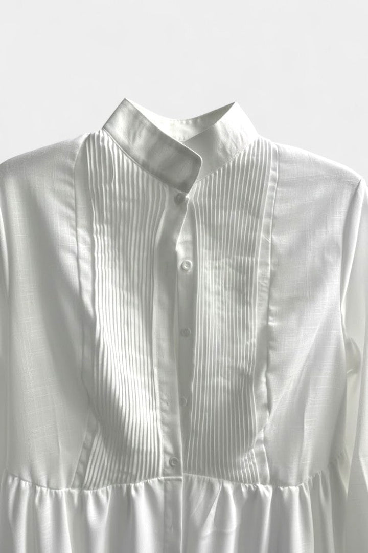 Marilou Long Minimalist Cotton Dress with Textured Finish