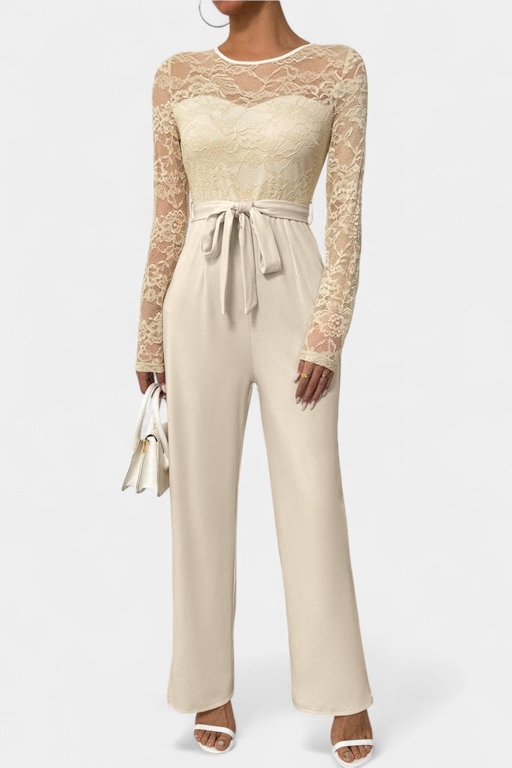 Éviana Chic Lace Jumpsuit with Adjustable Tied Waist