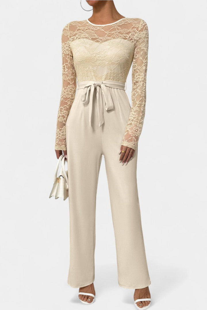 Éviana Chic Lace Jumpsuit with Adjustable Tied Waist