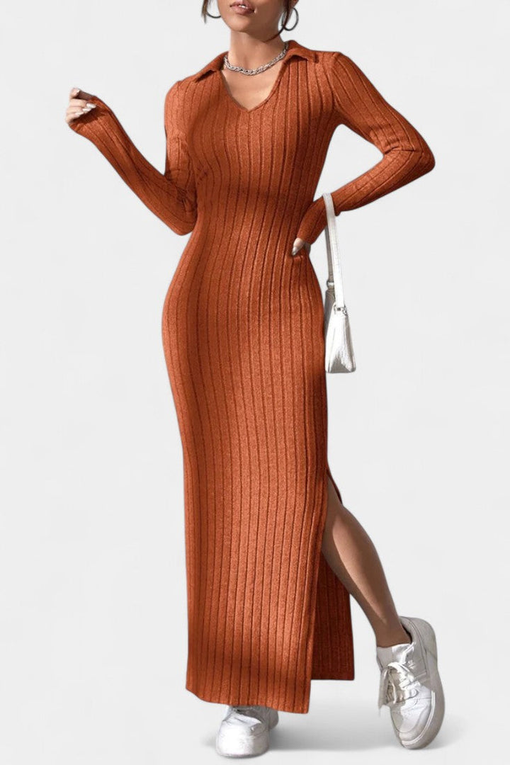 Elidia V-Neck Maxi Dress with a Tailored Fit