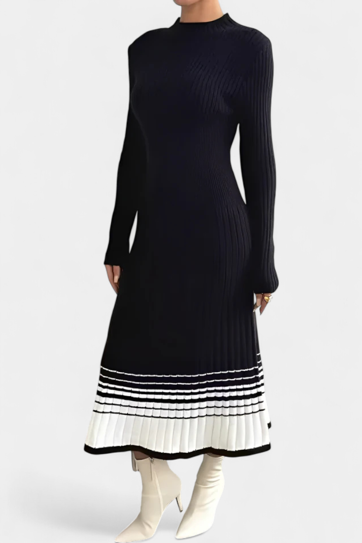 Coline Two-Tone Knit Dress featuring a Round Neck