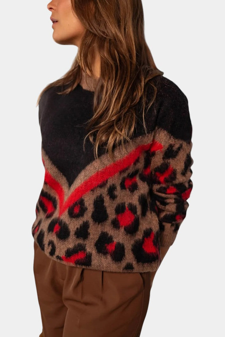Leopard Print Ginette Sweater with Bold Stripes