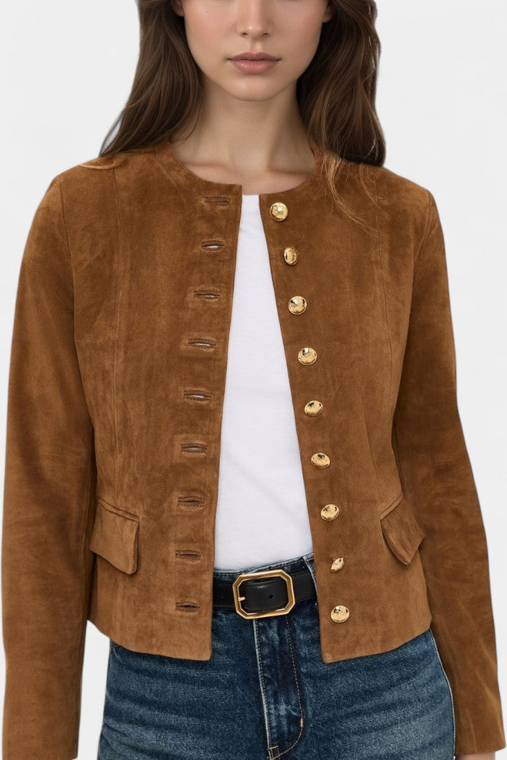 Brown Suede Double-Breasted Jacket by Saksia
