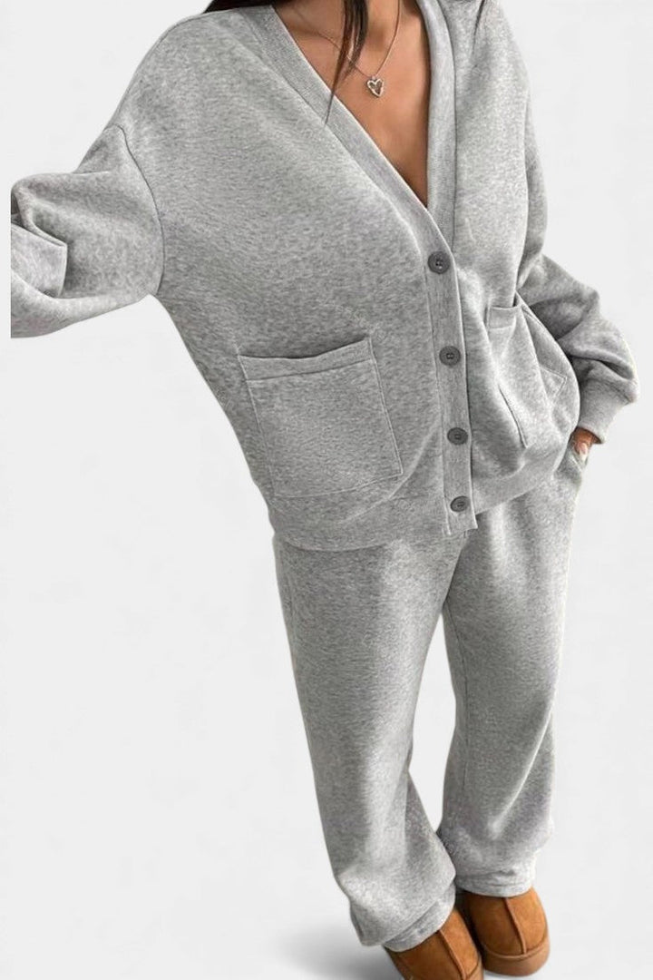 Vellina Relaxed Cardigan Jacket & Wide-Leg Pants Set