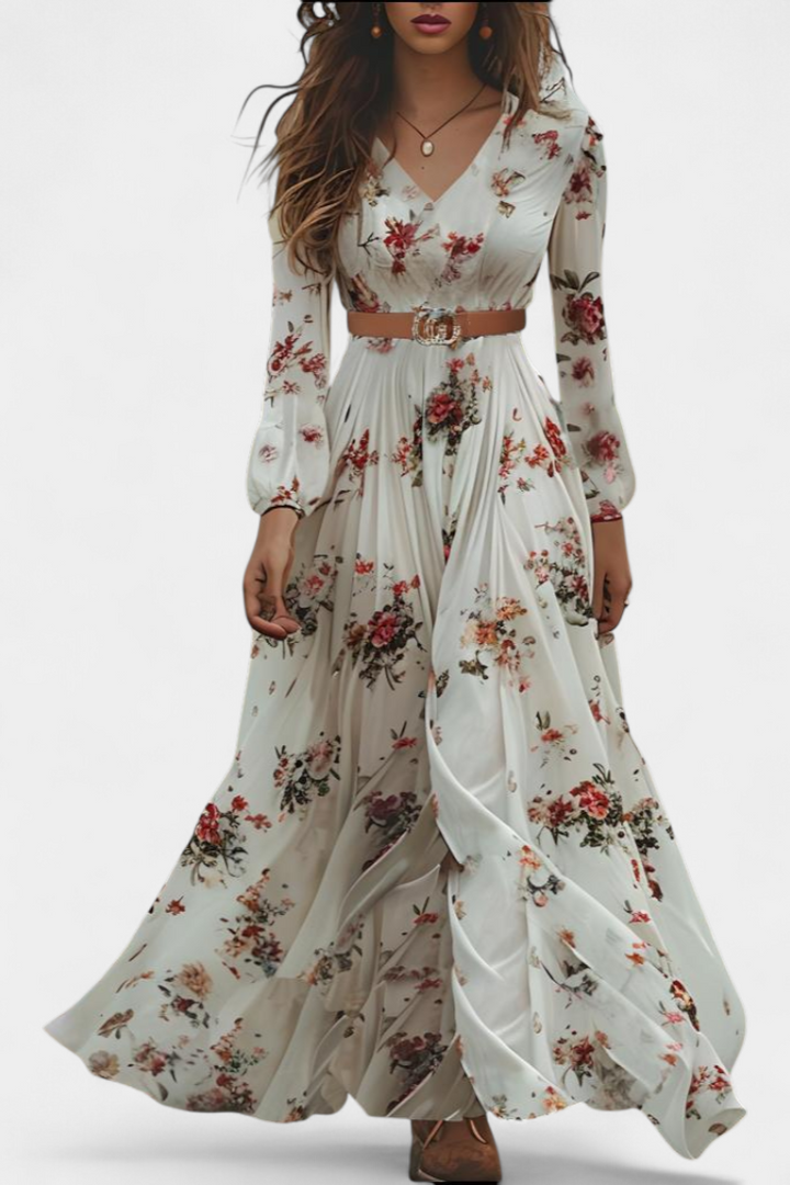 Amanda V-Neck Floral Print Maxi Dress
