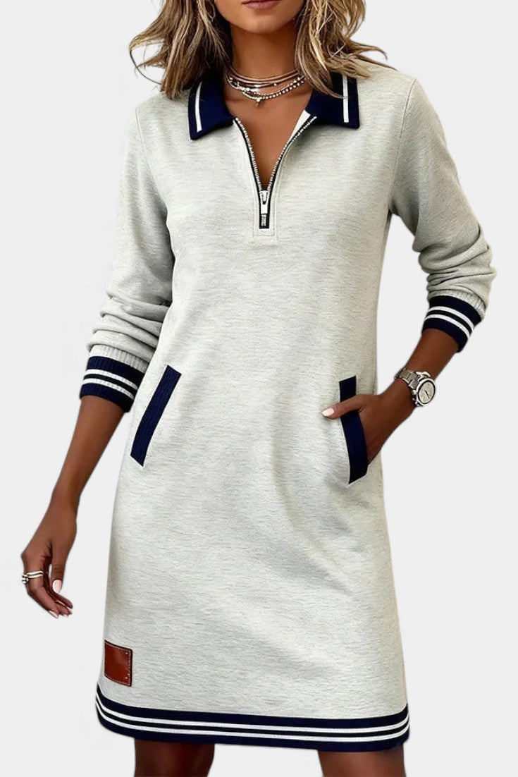 Zharina Ruffled Collar Casual Dress with Hidden Zip