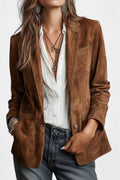 Tanja Retro Brown Suede Jacket Featuring Contrast Stitching