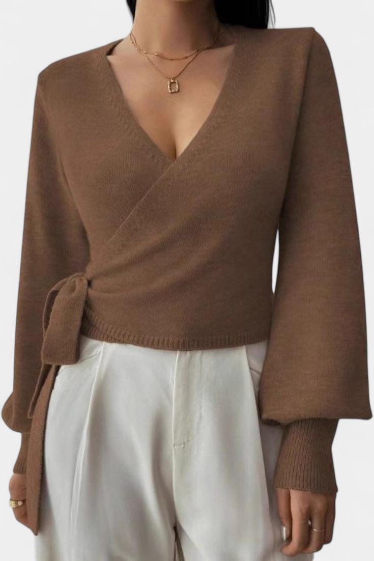 Persephone V-Neck Cross-Back Top with Short Sleeves