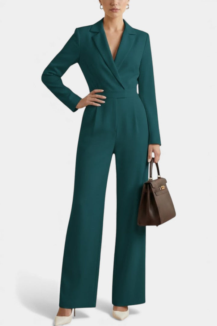 Ximena High-Waisted Long Sleeve Jumpsuit Featuring Pockets