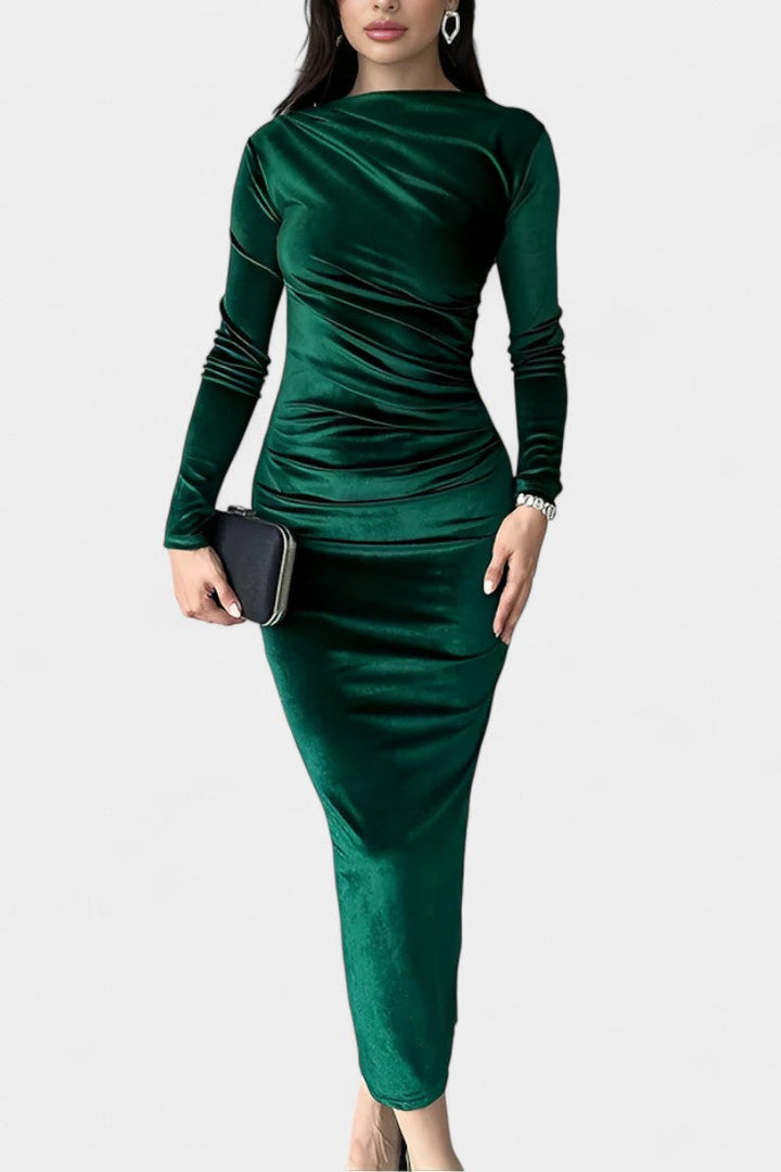 Ruched Velvet Long Sleeve Bodycon Maxi Dress by Amicie