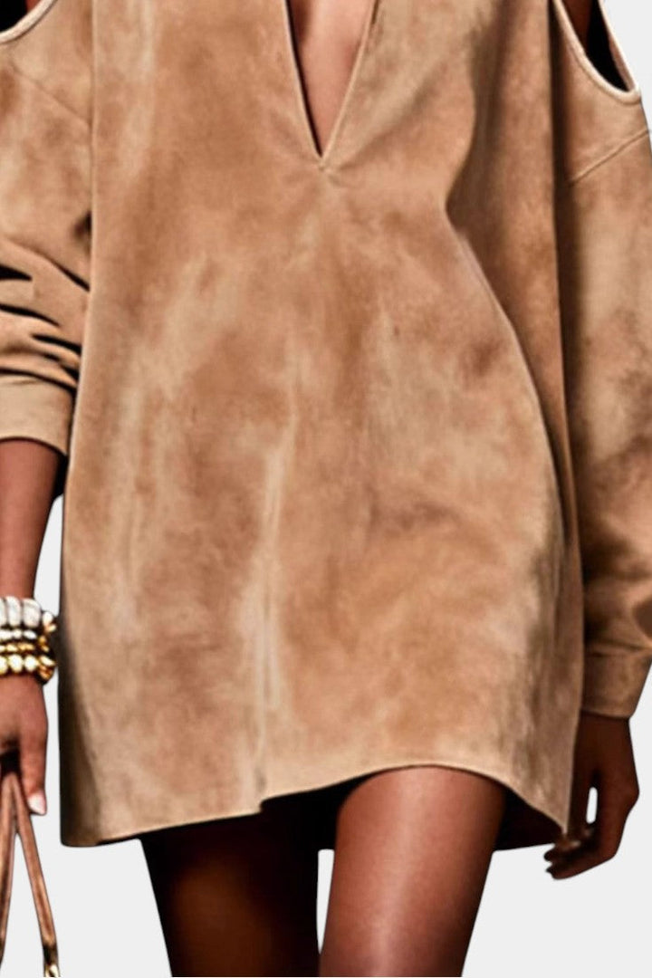 Romantic Off-Shoulder Mini Dress with Deep V-Neck