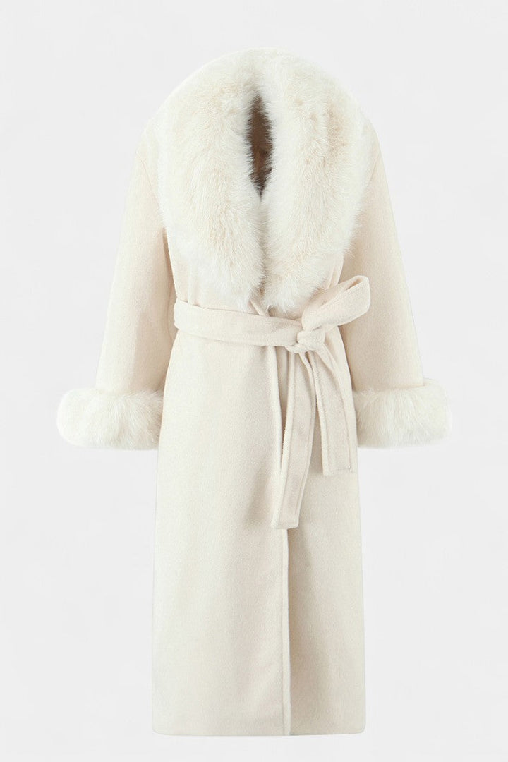 Lalie Long Coat with Faux Fur Trim and Belt