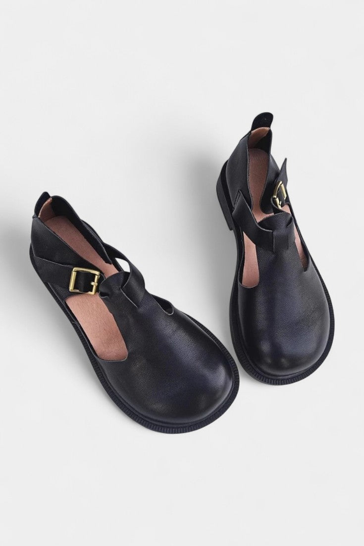 Colette Soft Leather Mary Janes with Open Sides and Adjustable Strap