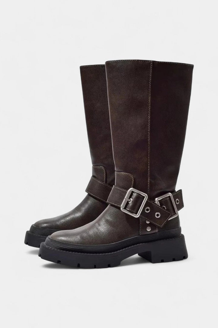 Ursule Strapped Mid-Calf Boots with Buckle Detail