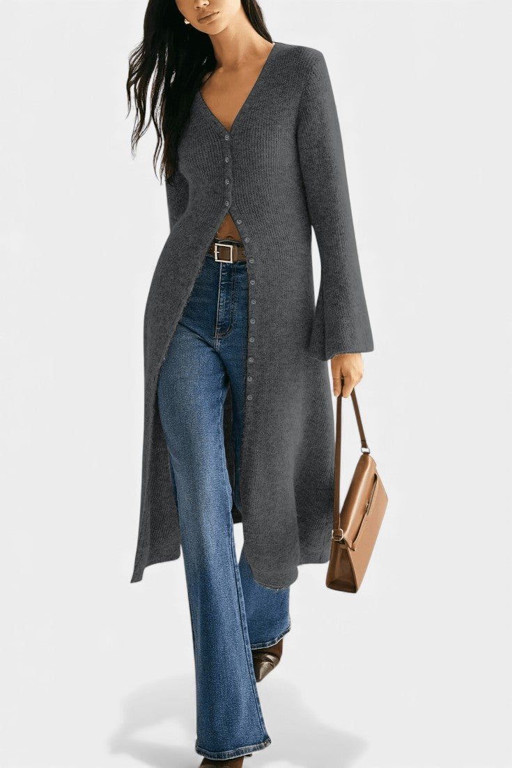 Dorénia V-Neck Midi Knit Dress with Side Slit