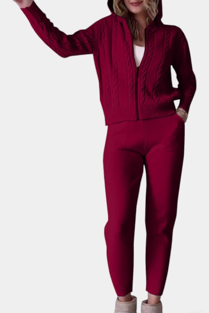 Perdita Cardigan & Twisted Jacquard Pullover Set - Casual Ensemble